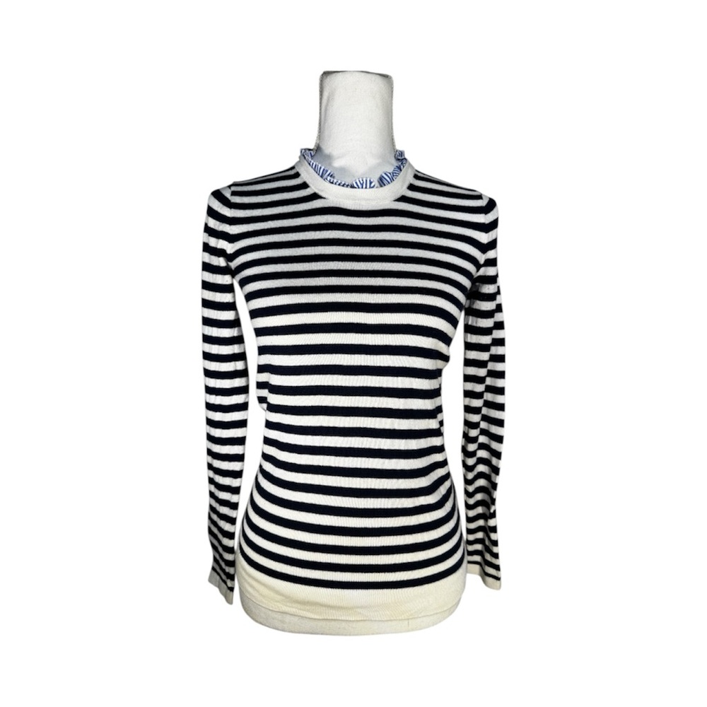 J. Crew Navy and White Striped Long Sleeve Sweater - XXS